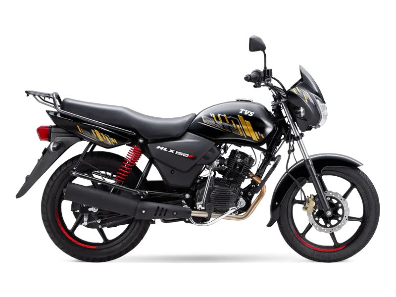 TVS HLX 150F negra con calcomanías doradas